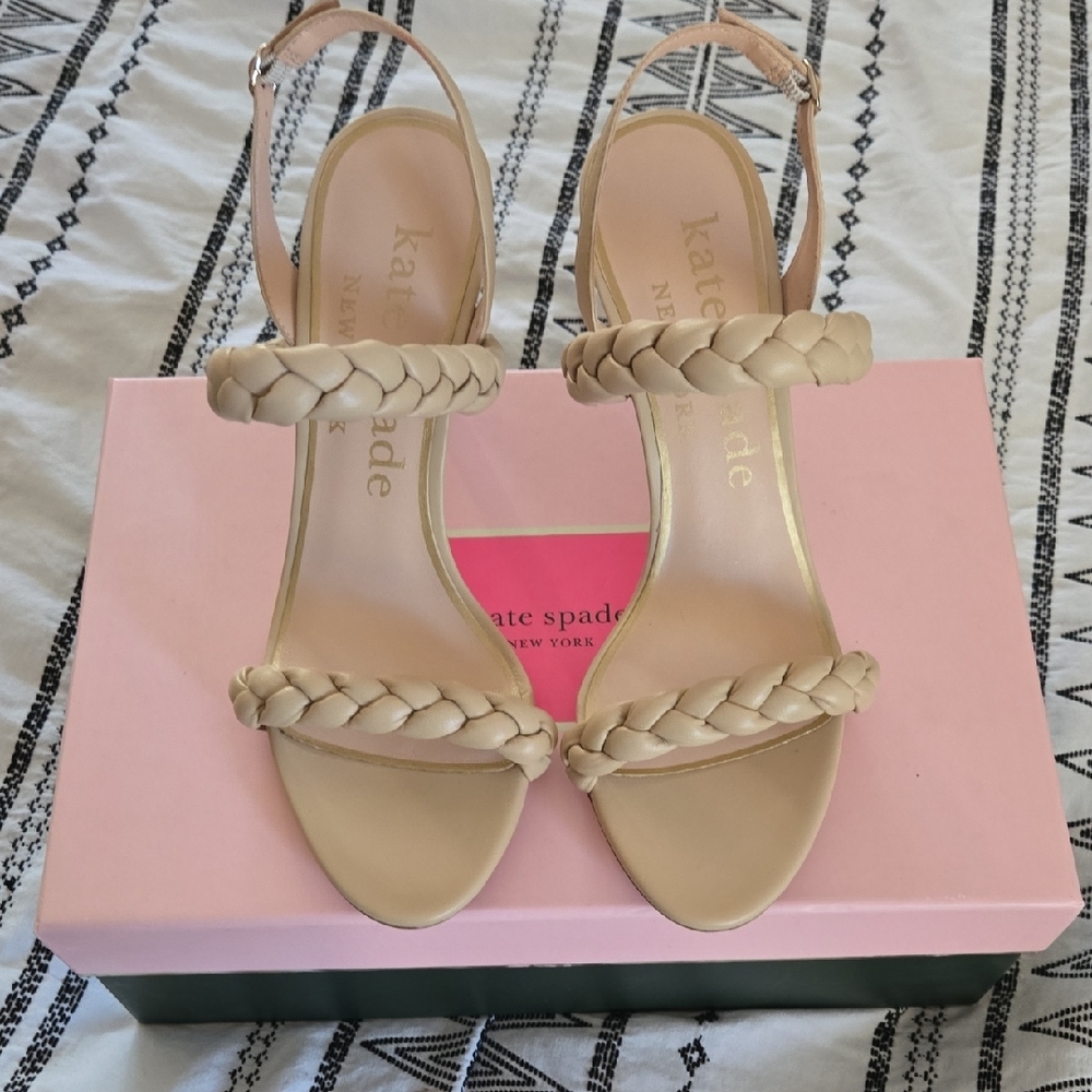 KATE SPADE NEW YORK saffron braided slingback sandals in Warm Stone 7.5 NEW NIB - Picture 2 of 9